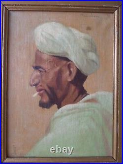 Tableau huile toile peinture orientaliste portrait Arabe Maroc Marrakech