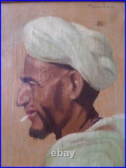 Tableau huile toile peinture orientaliste portrait Arabe Maroc Marrakech