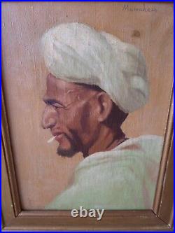 Tableau huile toile peinture orientaliste portrait Arabe Maroc Marrakech