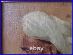 Tableau huile toile peinture orientaliste portrait Arabe Maroc Marrakech