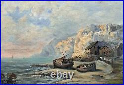 Tableau impressionniste signée Huile sur toile 19ème s. Marine romantique + 4 CD