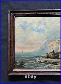 Tableau impressionniste signée Huile sur toile 19ème s. Marine romantique + 4 CD