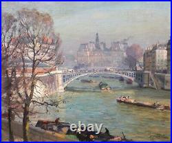 Tableau impressionniste suédois vue PARIS Seine Gustave ALBERT Gustaf ANDERSON