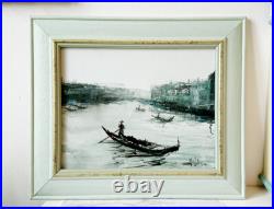 Tableau original Gouache sur toile signé, Venise Pagodes cadre bois
