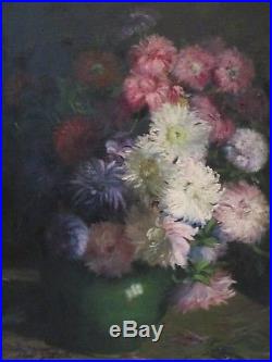 Tableau peinture Aline GILLARD bouquet fleurs huile / toile 1900 Peintre Lorrain