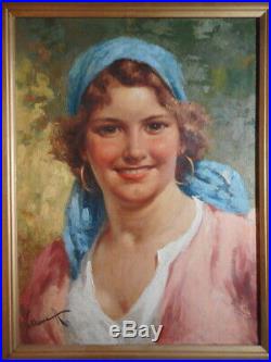 Tableau peinture Antonio VALLONE portrait jeune femme peintre italien Italie