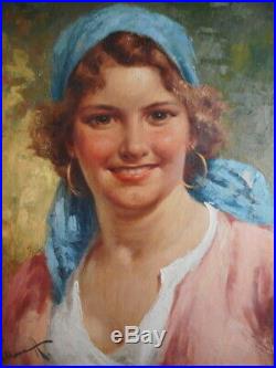 Tableau peinture Antonio VALLONE portrait jeune femme peintre italien Italie
