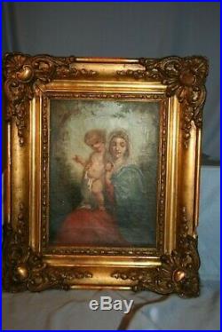 Tableau peinture Huile sur toile Vierge à l'enfant XIX ème