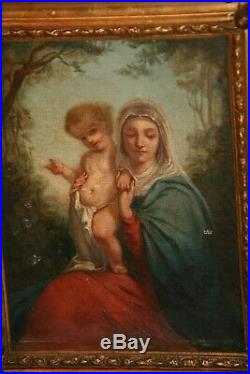 Tableau peinture Huile sur toile Vierge à l'enfant XIX ème