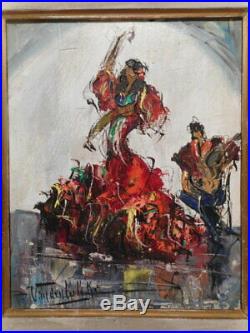 Tableau peinture Roger VANDENBULCKE femme danseuse gitane guitariste gitan