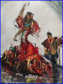 Tableau peinture Roger VANDENBULCKE femme danseuse gitane guitariste gitan