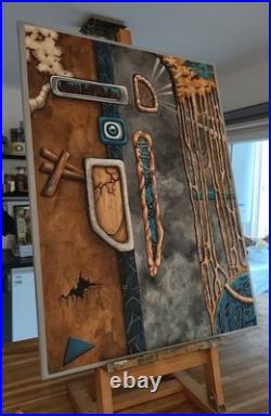Tableau peinture acrylique abstraite sur toile 75x55 cm