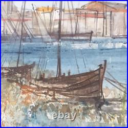 Tableau peinture aquarelle gilbert artaud france marine mer bateau port