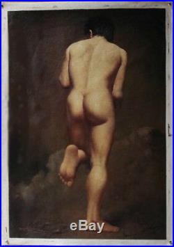 Tableau peinture érotique huile sur toile homme nu / nude male painting