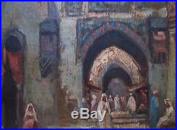 Tableau peinture huile Orientaliste ruelle souk Médina 1900 à identifier