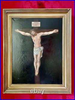 Tableau/peinture/huile Sur Toile Jésus Christ Xixème Avec Cadre Doré