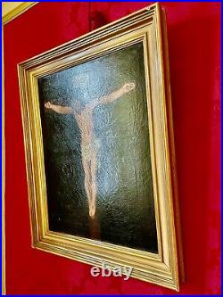 Tableau/peinture/huile Sur Toile Jésus Christ Xixème Avec Cadre Doré