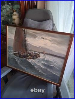 Tableau peinture huile sur toile La Pêche en Atlantique Signé Raphael