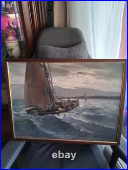 Tableau peinture huile sur toile La Pêche en Atlantique Signé Raphael