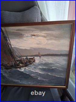 Tableau peinture huile sur toile La Pêche en Atlantique Signé Raphael