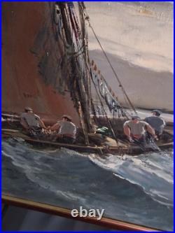 Tableau peinture huile sur toile La Pêche en Atlantique Signé Raphael