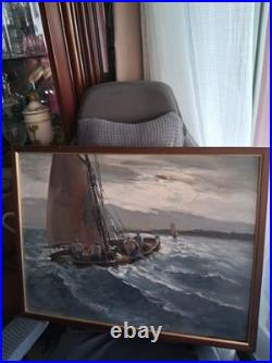 Tableau peinture huile sur toile La Pêche en Atlantique Signé Raphael