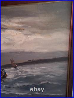 Tableau peinture huile sur toile La Pêche en Atlantique Signé Raphael