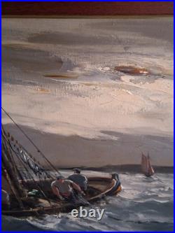 Tableau peinture huile sur toile La Pêche en Atlantique Signé Raphael