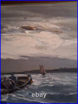 Tableau peinture huile sur toile La Pêche en Atlantique Signé Raphael