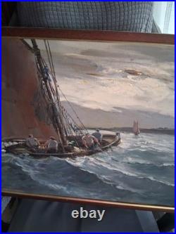 Tableau peinture huile sur toile La Pêche en Atlantique Signé Raphael