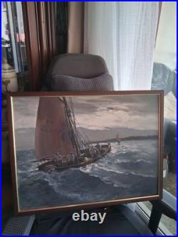 Tableau peinture huile sur toile La Pêche en Atlantique Signé Raphael