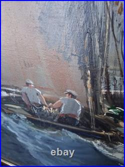 Tableau peinture huile sur toile La Pêche en Atlantique Signé Raphael