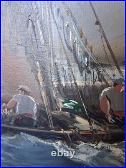 Tableau peinture huile sur toile La Pêche en Atlantique Signé Raphael