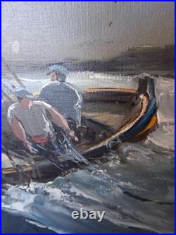 Tableau peinture huile sur toile La Pêche en Atlantique Signé Raphael