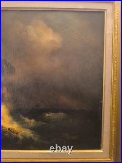 Tableau peinture huile sur toile, XIX ème siècle, signé Zagoskin Tempête