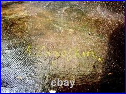 Tableau peinture huile sur toile, XIX ème siècle, signé Zagoskin Tempête