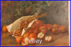 Tableau peinture huile sur toile nature morte aux fruits signé en bas à droite