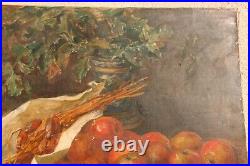Tableau peinture huile sur toile nature morte aux fruits signé en bas à droite