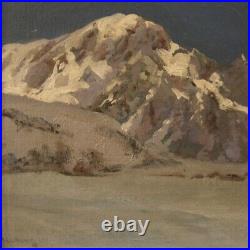 Tableau peinture huile sur toile paysage montagne style ancien cadre signé 900