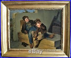 Tableau-peinture-petits Savoyards-ramoneurs-edmond Lafille-portrait-scene Genre