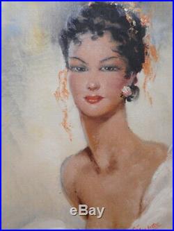 Tableau peinture portrait jeune femme César VILOL VILOT gout style Domergue