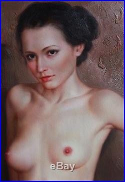 Tableau peinture signée huile sur toile femme nue intégrale