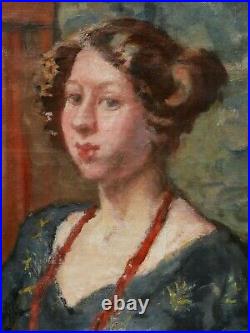 Tableau portrait jeune femme intérieur Pierre BONNARD huile toile école belge