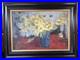 Tableau signé IDKA Cohen huile sur toile nature morte fleurs XXe encadré