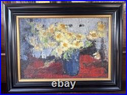 Tableau signé IDKA Cohen huile sur toile nature morte fleurs XXe encadré
