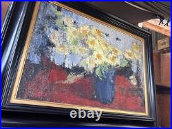 Tableau signé IDKA Cohen huile sur toile nature morte fleurs XXe encadré