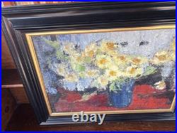 Tableau signé IDKA Cohen huile sur toile nature morte fleurs XXe encadré