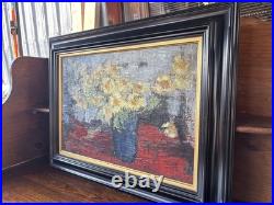 Tableau signé IDKA Cohen huile sur toile nature morte fleurs XXe encadré