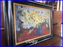 Tableau signé IDKA Cohen huile sur toile nature morte fleurs XXe encadré