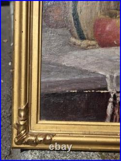 Tableau signé Nature morte au Fruits et à la Bouteille. Peinture huile sur toile